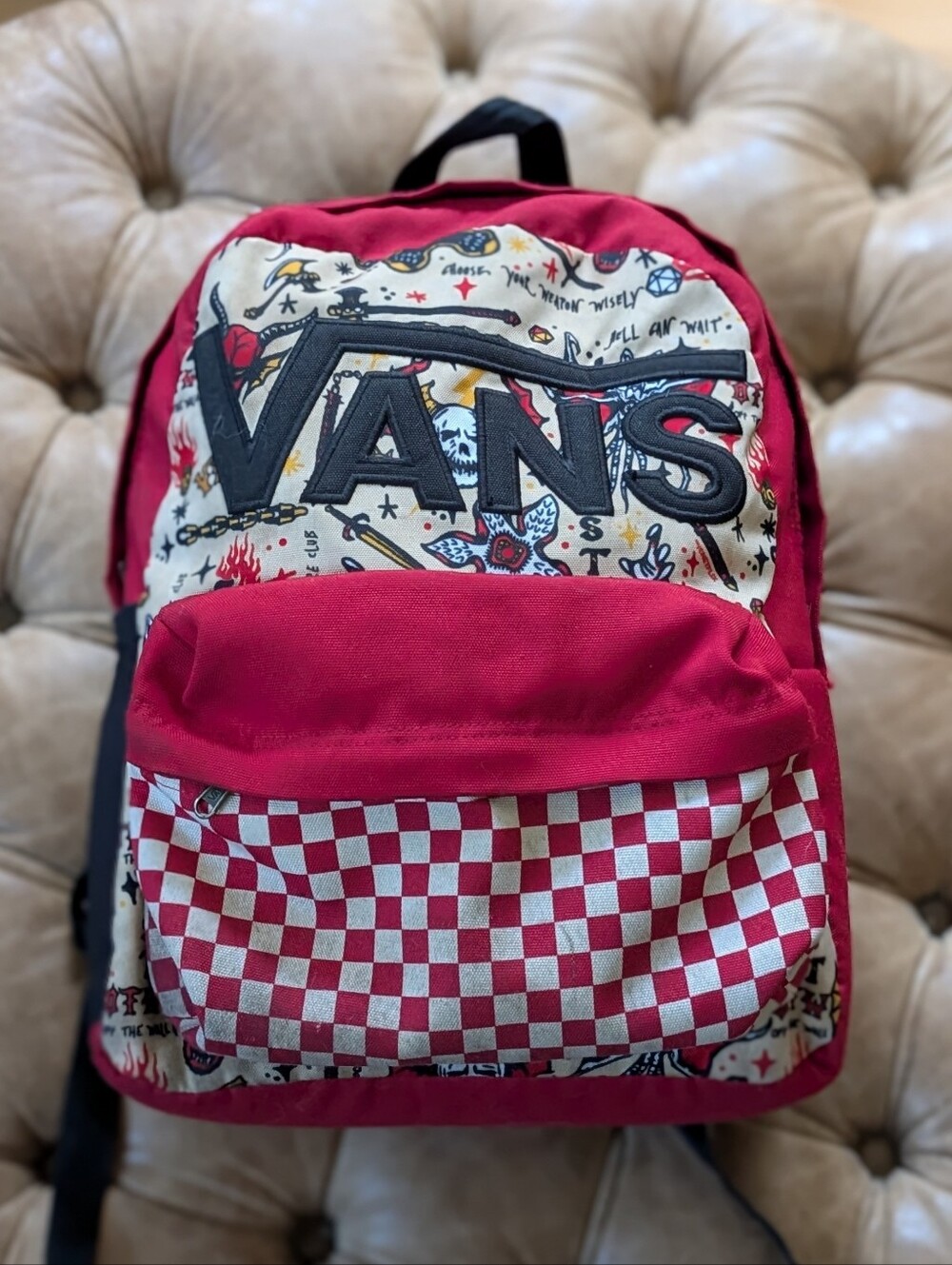 VANS x Stranger Things Hell Fire Club Backpack Checkered Red Black Hawkins